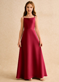 Azazie Joella Girls Formal Flower Girl Dresses Scarlet A-Line Pleated Matte Satin Dress image5