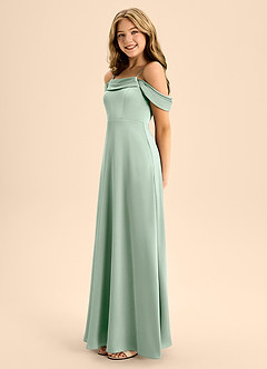 Azazie Anselie Junior Agave A-Line Off the Shoulder Stretch Satin Dress image6