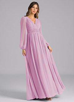 Azazie Palerma Bridesmaid Dresses Candy Pink A-Line Long Sleeve Chiffon Dress image4