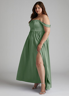 Azazie Morana Brautjungfernkleider Wandelbar A-Linie Schulterfrei Stretch-Satin Kleid Matcha image13
