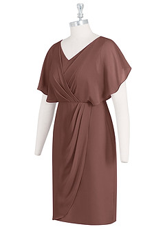 Azazie Julia Mother of the Bride Dresses Espresso Sheath V-Neck Pleated Chiffon Dress image8