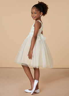 Azazie Minka Flower Girl Dresses Diamond White Champagne A-Line Lace Tulle Dress image3