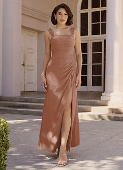 Azazie Jesaphine Bridesmaid Dresses Bronzer Sheath Bow Chiffon Dress image2