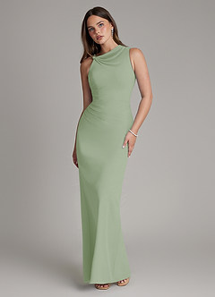 Azazie Charice Bridesmaid Dresses Dusty Sage Sheath Pleated Chiffon Dress image1