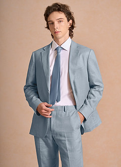 front Harrison Dusty Blue 100% Linen Suit Jacket