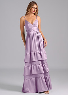 Azazie Nathalia Robes de demoiselle d'honneur Robe Trapèze en Satin extensible Plissée Frostiges Flieder image1