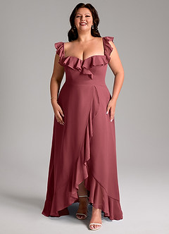 Azazie Lyra Vestidos de damas de honor Vestido de Merlot de Gasa de Corte en A Convertible image15