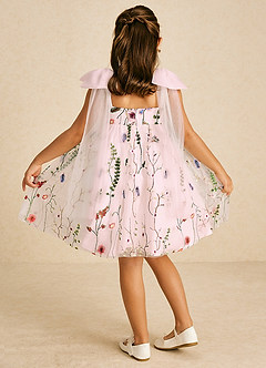 Azazie Prunella Vestidos de florista Vestir Rosa Corado de Tule de Linha A com Renda image2