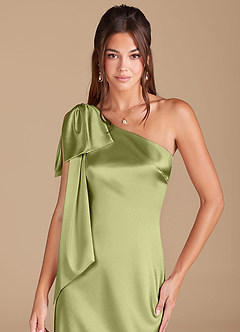 Azazie Capri Abiti da Damigella Abito Tubino in Raso Metallizzato Monospalla Pistacchio image5