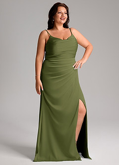 Azazie Deandra Brautjungfernkleider Meerjungfrau-Linie Plissee Stretch-Satin Kleid Olivgrün image10