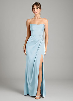 Azazie Johana Vestidos de damas de honor Vestido de Azul Cielo de Satén Elástico de Corte Sirena Convertible con Vestidos sin tirantes image9