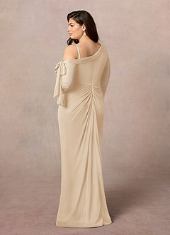 Azazie Marna Mother of the Bride Dresses Champagne Sheath One Shoulder Mesh Dress image4