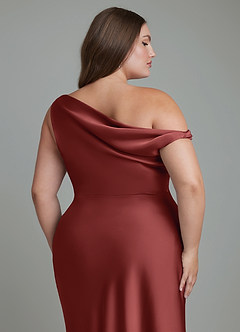 Azazie Emerson Bridesmaid Dresses Terracotta Mermaid Off the Shoulder Stretch Satin Dress image13