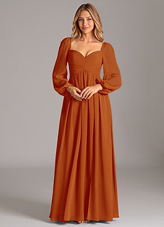 Azazie Alia Robes de demoiselle d'honneur Robe Trapèze en Mousseline de soie Manche longue Paprika image6