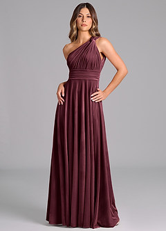 Azazie Charlize Bridesmaid Dresses Raspberry A-Line One Shoulder Velvet Dress image5