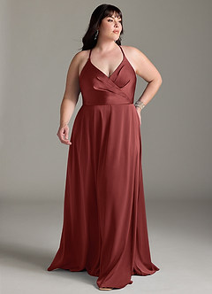 Azazie Davis Robes de demoiselle d'honneur Robe Trapèze en Satin extensible Plissé Terracotta image7