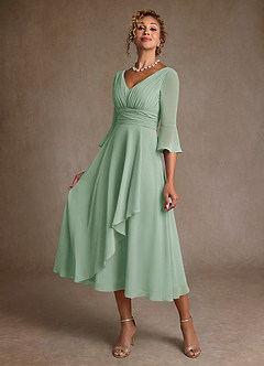 Azazie Aerynne Suknie dla Matki Panny Młodej Linia A Pofałdowany Szyfon Długość herbaty Sukienka image3