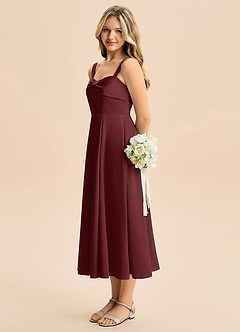 Azazie Ramona Junior Vestido de Cabernet de Satén Elástico de Corte en A con Escote de Corazón image3