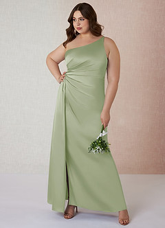 Azazie Mika Bridesmaid Dresses Dusty Sage Sheath One Shoulder Stretch Satin Dress image8