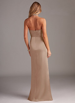 Azazie Jemma Bridesmaid Dresses Taupe Sheath Pleated Stretch Satin Dress image6