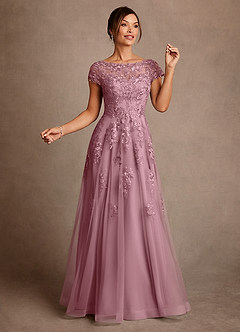 Azazie Jalinda Mother of the Bride Dresses Vintage Mauve A-Line Lace Chiffon Dress image3