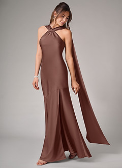 Azazie Kinsley Bridesmaid Dresses Espresso Mermaid Side Slit Stretch Satin Dress image4