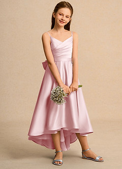 Azazie Sweets Girls Formal Final Sale Dusty Rose A-Line Pleated Matte Satin Dress image5