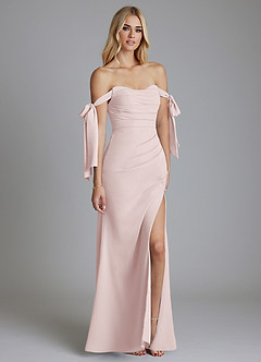 Azazie Nehemia Bridesmaid Dresses Blushing Pink Mermaid Off the Shoulder Chiffon Convertible Dress image5