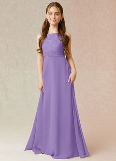 Azazie Snow Junior Tahiti A-Line Lace Chiffon Dress image1