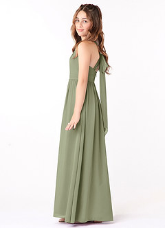 Azazie Jaylah Junior A-Linie Gestreift Chiffon Kleid Pistazie image3