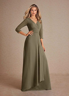 Azazie Mayfield vestidos de madre de la novia Vestido de Verde Sauce de Gasa de Corte En A con Plisado image4
