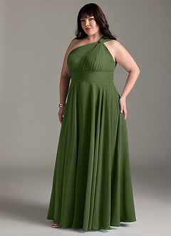 Azazie Charlize Bridesmaid Dresses Olive A-Line One Shoulder Chiffon Dress image5