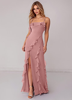 Azazie Malia Bridesmaid Dresses Dusty Rose Sheath Ruched Chiffon Dress image3