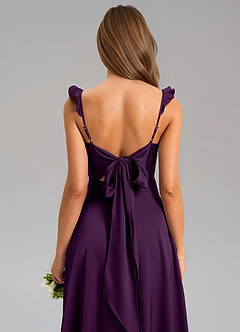 Azazie Everett Bridesmaid Dresses Grape A-Line Stretch Satin Dress image7