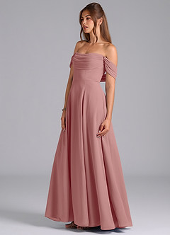 Azazie Almina At-home Try On Dresses Agave A-Line Off the Shoulder Chiffon Convertible Dress image6