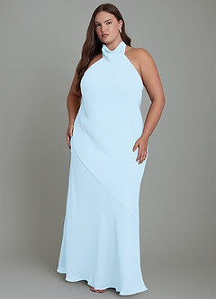 Azazie Velli Bridesmaid Dresses Sky Blue Mermaid High Neck Chiffon Dress image8