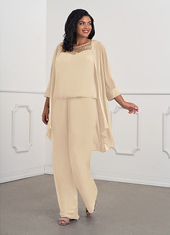 Azazie Maura Vestidos para mãe da noiva Vestir Champanhe de Chiffon de Macacão/terninho com Lantejoulas image6