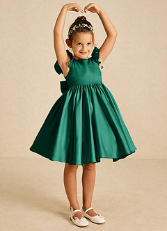 Azazie Tootsie Flower Girl Dresses Emerald A-Line Bow Matte Satin Dress image1