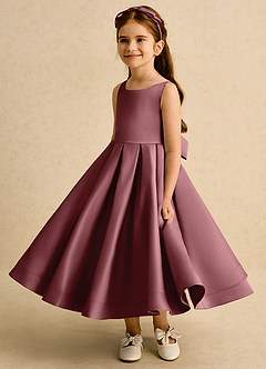 Azazie Babs Flower Girl Dresses Desert Rose Ball-Gown Pleated Matte Satin Dress image5