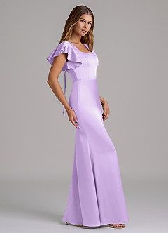 Azazie Elkie Robes de demoiselle d'honneur Robe Sirène en Satin extensible Col Carré Lilas image3