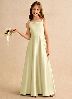 Azazie Joella Girls Formal Flower Girl Dresses Lemon Sorbet A-Line Pleated Stretch Satin Dress image2