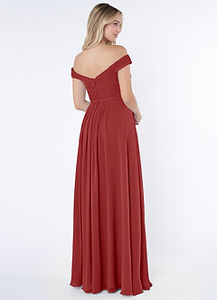 Azazie Audrianna Jurken voor bruidsmeisjes Converteerbaar Jurk van Chiffon met A-Lijn Off-the-shoulder verzameld Roest image4