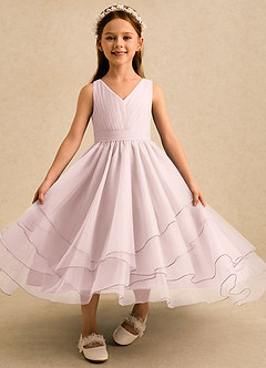 Azazie Seraphina Blumenmädchenkleider A-Linie Plissee Tüll Kleid Zartrosa image4