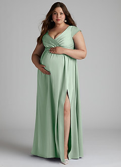Azazie Allessia Maternity Bridesmaid Dresses A-Line Pleated Stretch Satin Floor-Length Dress image11