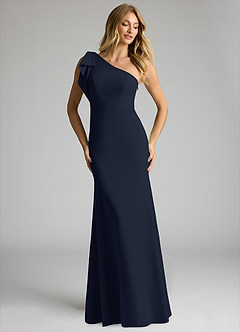 Azazie Rinna Bridesmaid Dresses Dark Navy Mermaid One Shoulder Stretch Crepe Dress image3