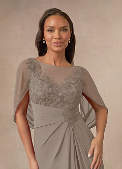Azazie Hera Mother of the Bride Dresses Taupe A-Line Lace Capelet Chiffon Dress image5