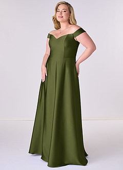 Barbie ♥ Azazie Bridesmaid Dresses Olive A-Line Off the Shoulder Stretch Satin Convertible Dress image9