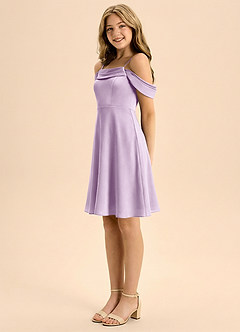Azazie Anselie Junior Frosted Lilac A-Line Off the Shoulder Stretch Satin Dress image4