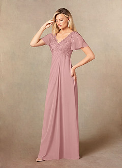 Azazie Holga Final Sale Dusty Rose A-Line V-Neck Lace Chiffon Dress image4