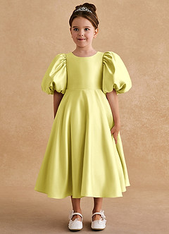Azazie Sugarplum Flower Girl Dresses Lemon Sorbet A-Line with Sleeves Matte Satin Dress image3